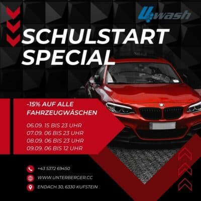 U-Wash Schulstart Special: 15% Rabatt auf alle Autowäschen!