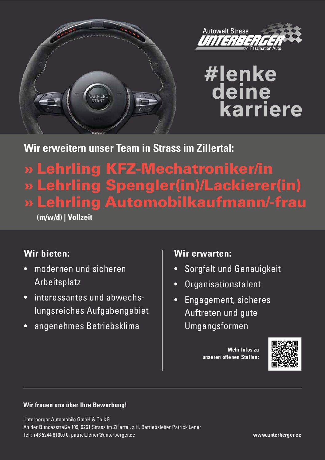 Lehrling KFZ-Mechatroniker/in / Lehrling Spengler(in)/Lackierer(in) / Lehrling Automobilkaufmann/-frau (m/w/d)