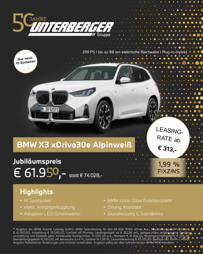 50 Jahre Unterberger BMW X3 30e Sondermodelle